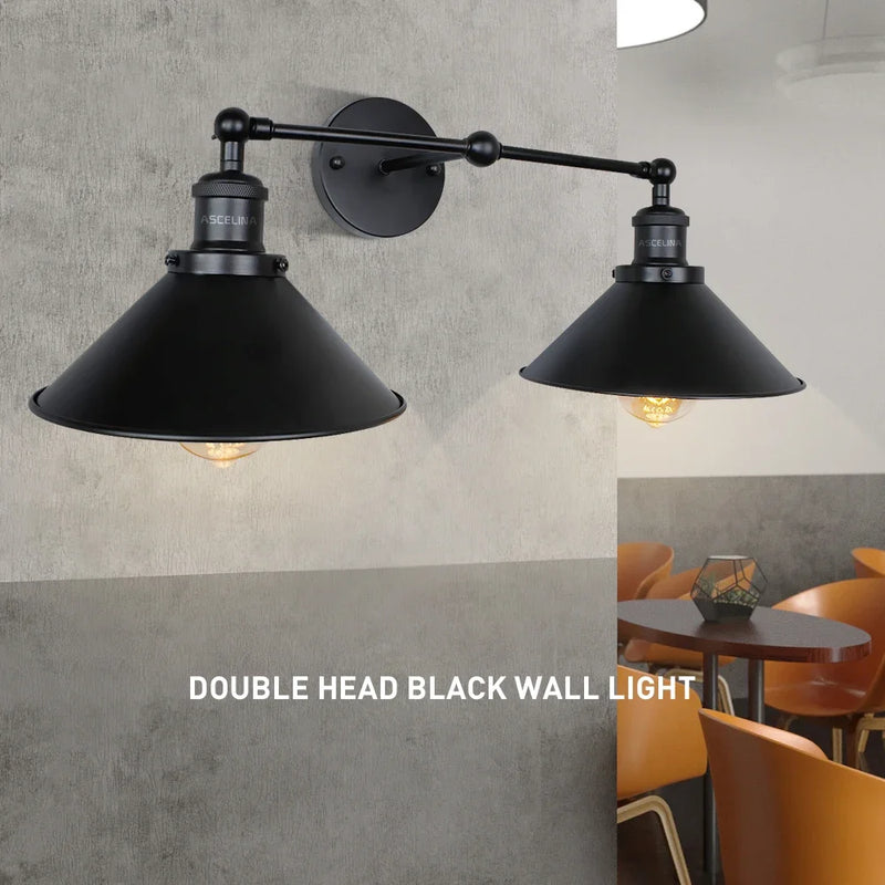 Afralia™ Retro Industrial Loft Double-Head LED Wall Lamp