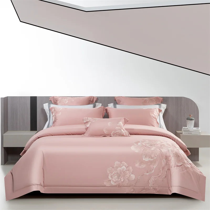 Afralia™ Luxury Flowers Embroidery Egyptian Cotton Bedding Set with 1400TC Quality