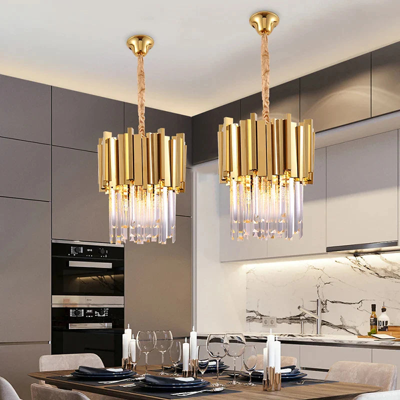 Afralia™ Crystal Pendant Chandelier Gold & Chrome Luxury LED Lighting for Dining Room & Bedroom