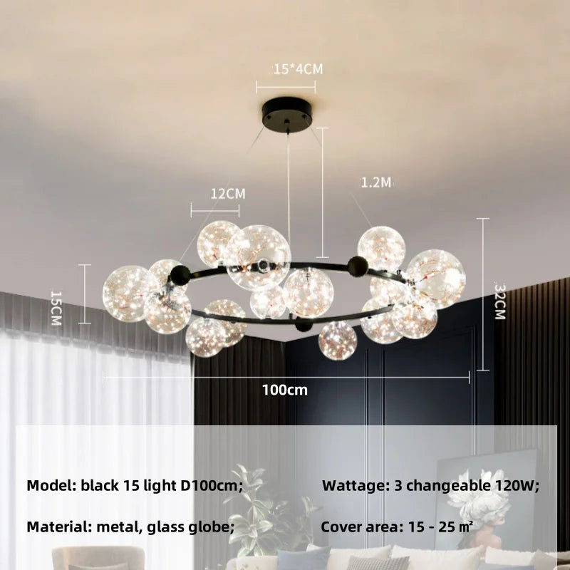 Afralia™ Nordic Glass Globe Pendant Lights Chandelier with 3 Changeable LED Lights