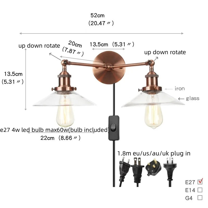 Afralia™ Vintage Loft Art Glass Wall Lamp - LED Study Aisle Bedside Light