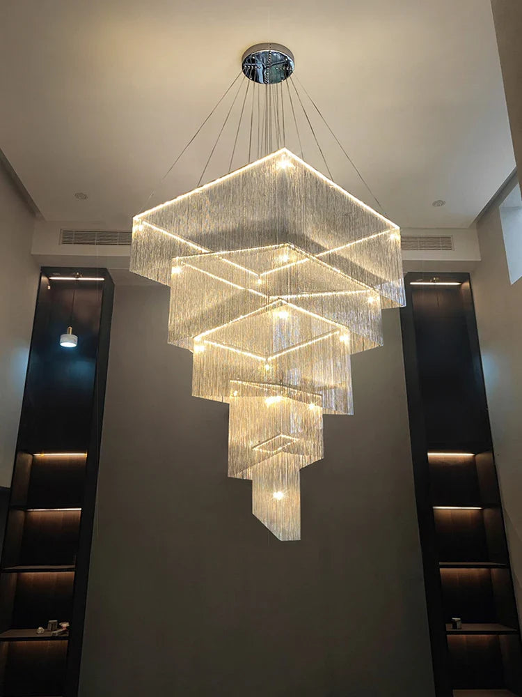 Afralia™ Modern Aluminum Chain Tassel Chandelier for Living Room Hotel, Artistic Large Size