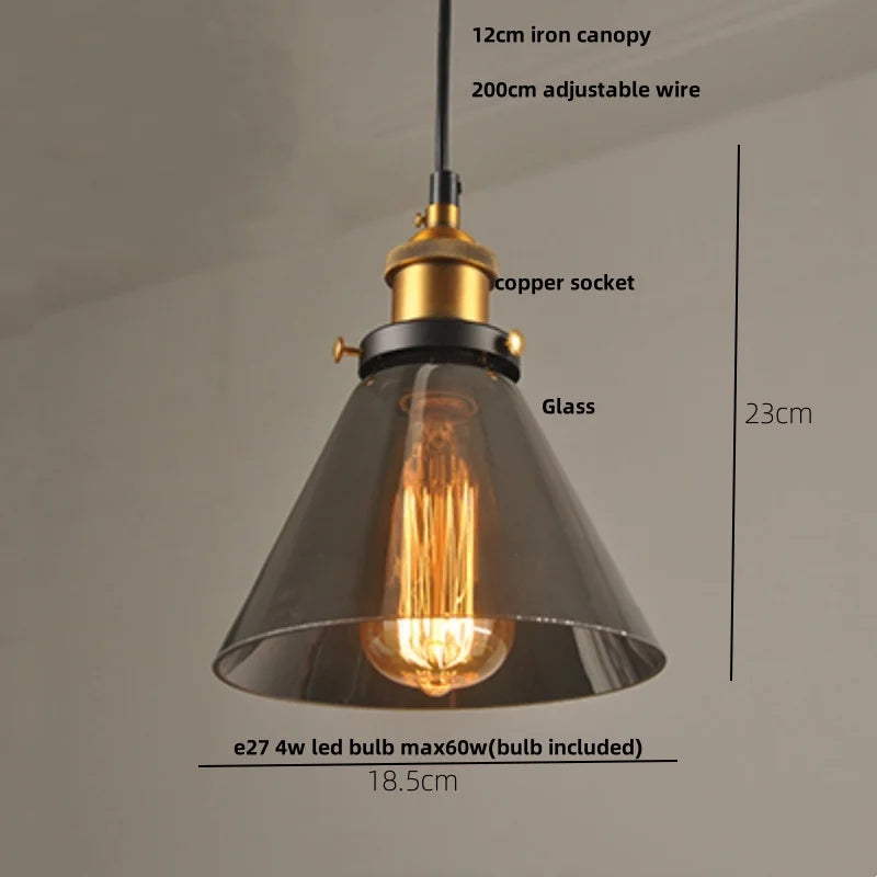 Afralia™ Loft Smoke Gray Glass LED Pendant Lamp - Vintage Brass Hanging Light