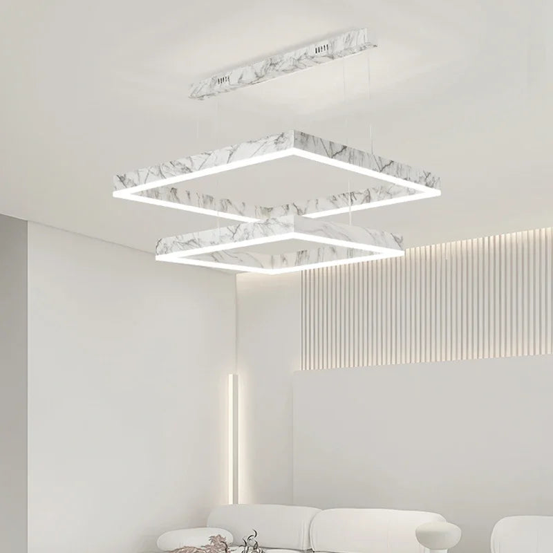 Afralia™ Square Marble Chandelier: Nordic Modern Living Room Pendant Light & Dining Lamp