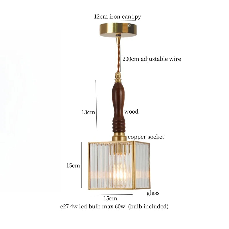 Afralia™ Glass LED Pendant Lights Japanese Brass Hanging Lamp for Kitchen Living Room