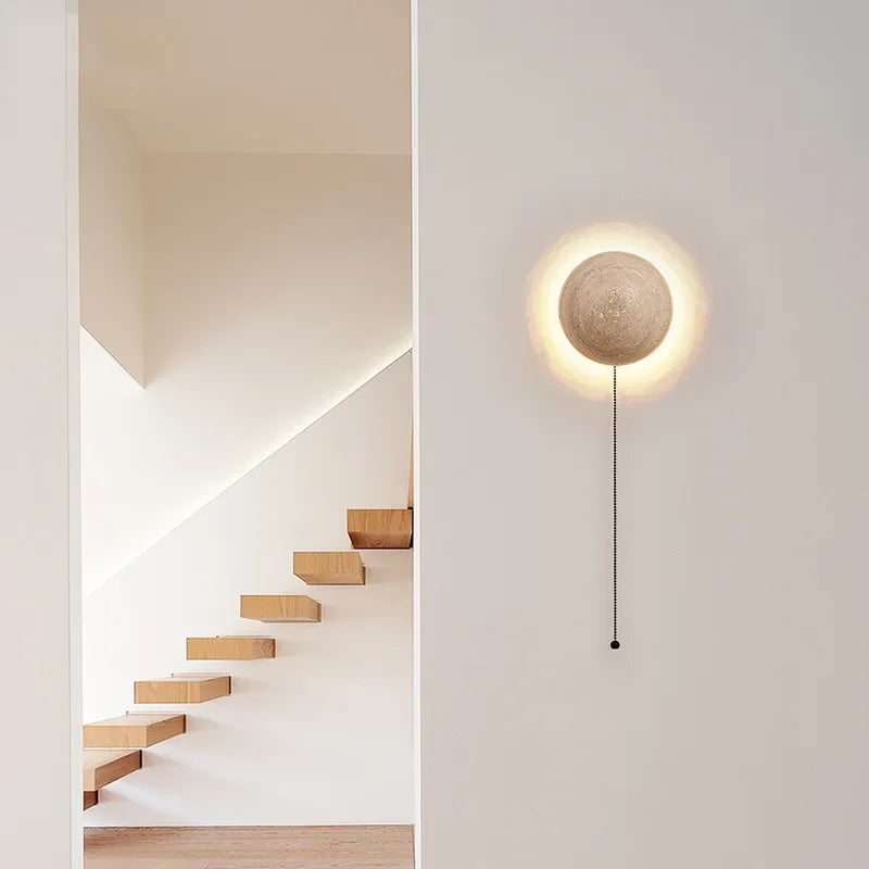 Afralia™ Round Stone Wall Mounted LED Sconce for Living Room & Bedroom