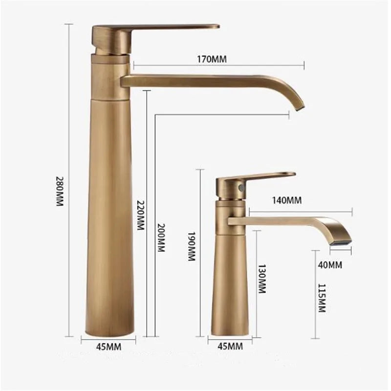 Afralia™ Antique Bronze Basin Faucet Hot & Cold Brass Sink Mixer Tap