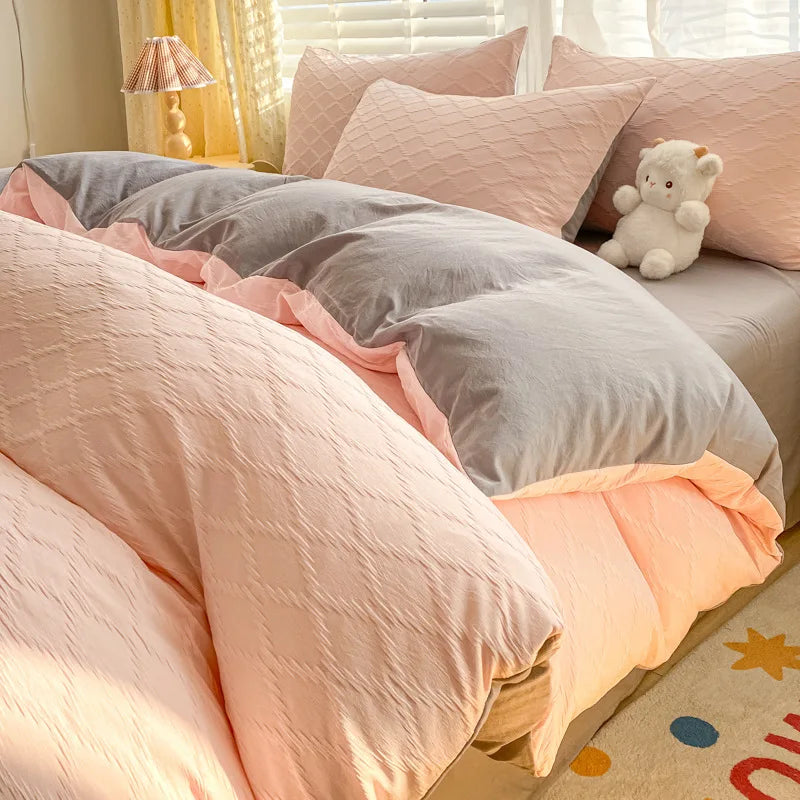 Afralia™ Fresh Bubble Yarn Fabric Bedding Set - Soft, Breathable Duvet Cover with Sheet
