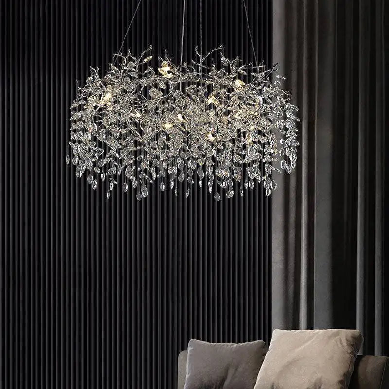 Afralia™ Golden Crystal Tree Chandelier, Luxury Matte Aluminum Art Ceiling Light for Living Room