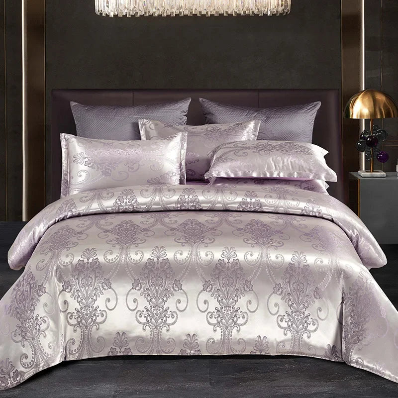 Afralia™ Satin Jacquard Bedding Set: Fitted Sheet, Duvet Cover, 2 Pillowcases - Queen King
