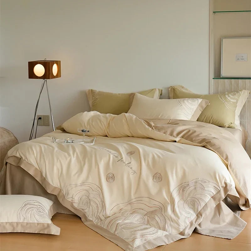 Afralia™ Brushed Volcanic Fleece Cotton Duvet Cover Set with Embroidered Details