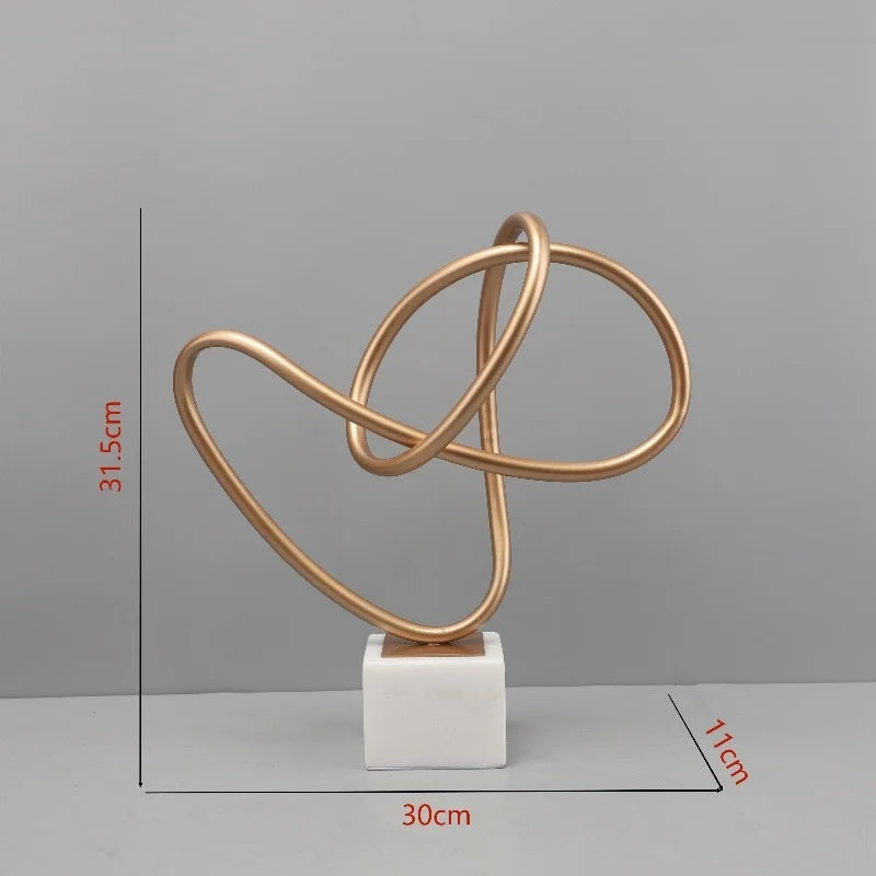 Afralia™ Gold Line Geometric Metal Sculpture on Marble Base for Home Decor