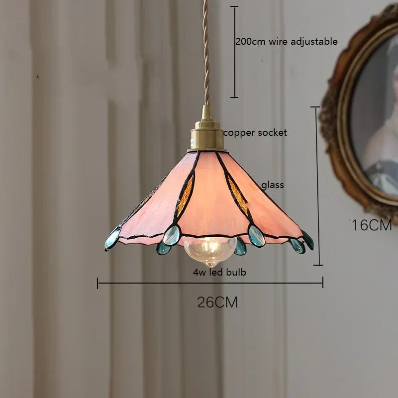 Afralia™ Colorful Glass Copper LED Pendant Light for Kitchen Bedroom Living Room Loft