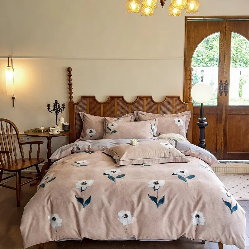 Afralia™ Egyptian Cotton Bedding Sets - Queen King Ru Size, Print Sheet Pillowcase Duvet Cover Set