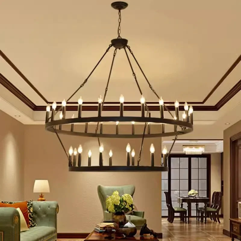 Afralia™ Modern Retro Round LED Pendant Lights - Black Ceiling Chandelier for Living Room and Restaurant