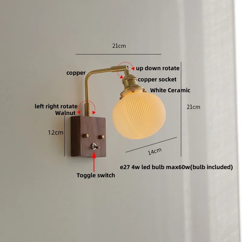 Afralia™ Clear Glass LED Wall Lights Modern Wood Walnut Copper Stair Fixture