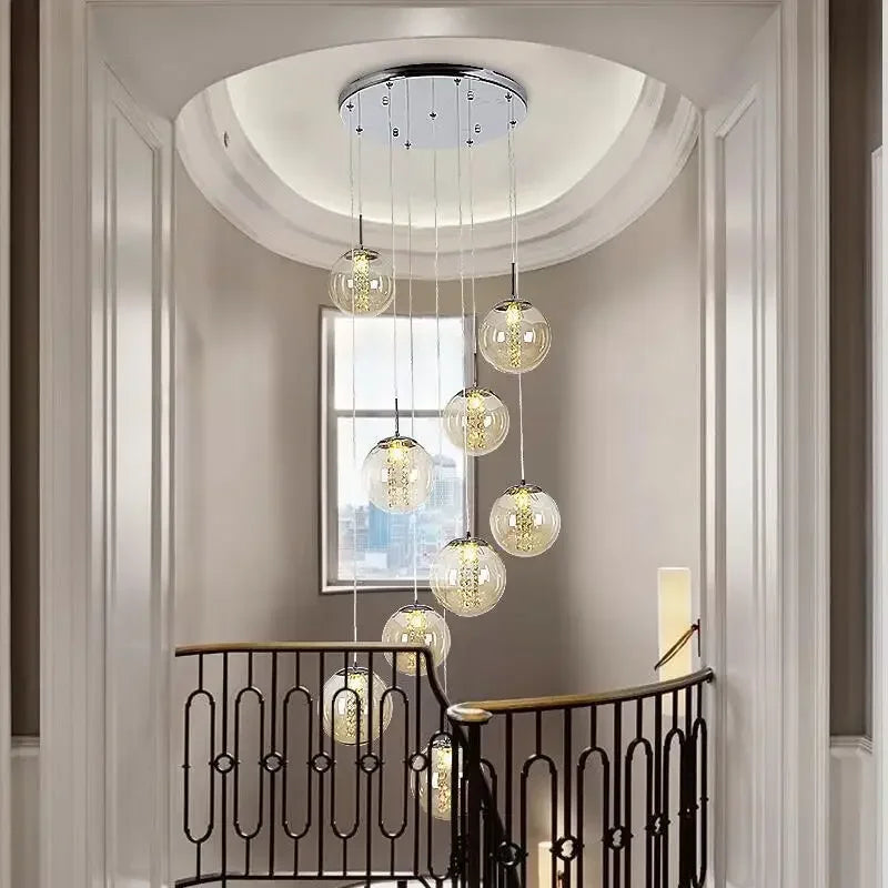 Afralia™ Modern Glass Ball Chandelier Spiral Light G4 Led Staircase Lighting