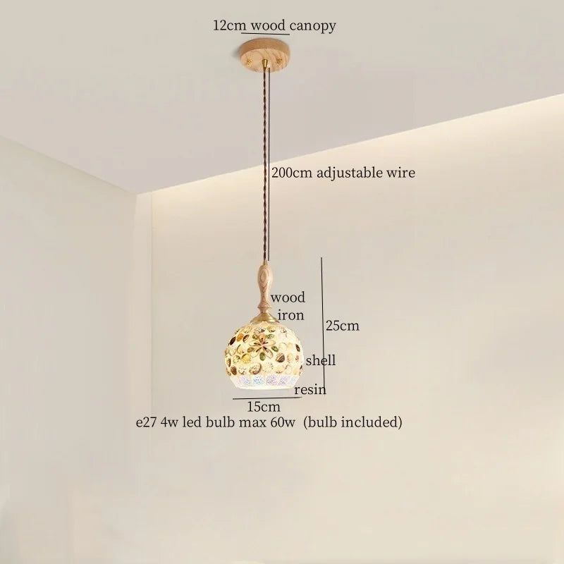 Afralia™ Vintage Resin LED Hang Lamp With Wood Handle - French Style Lighting