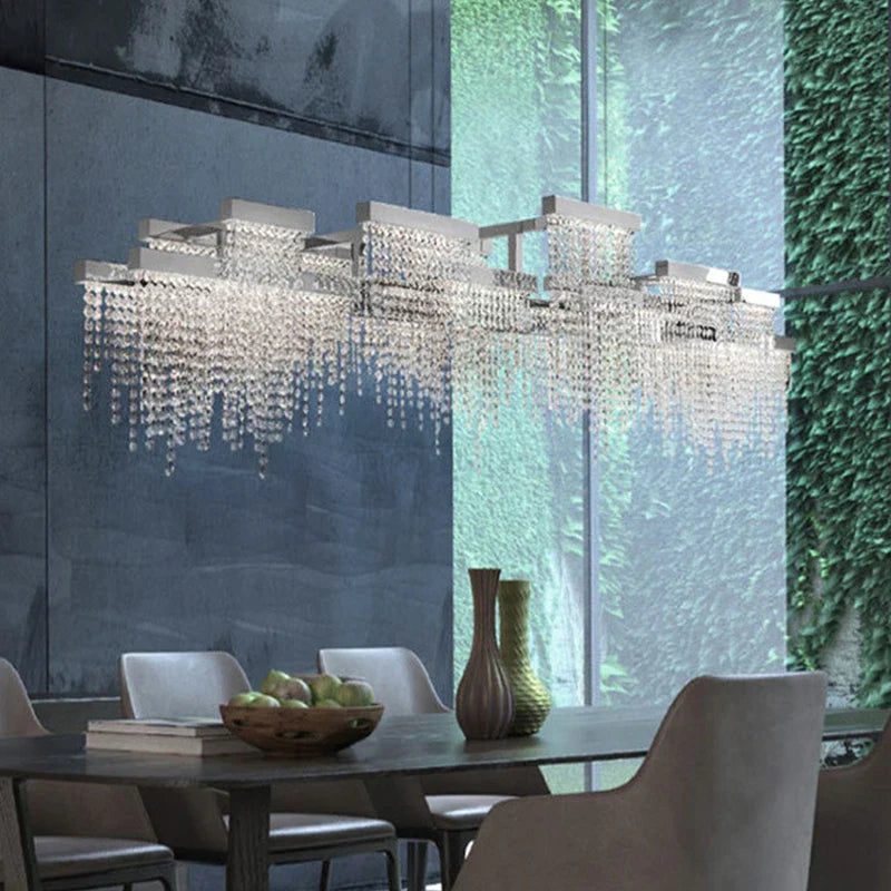 Afralia™ Crystal Tassel Chandelier: Modern Luxury Silver Hanging Lamp for Dining Room