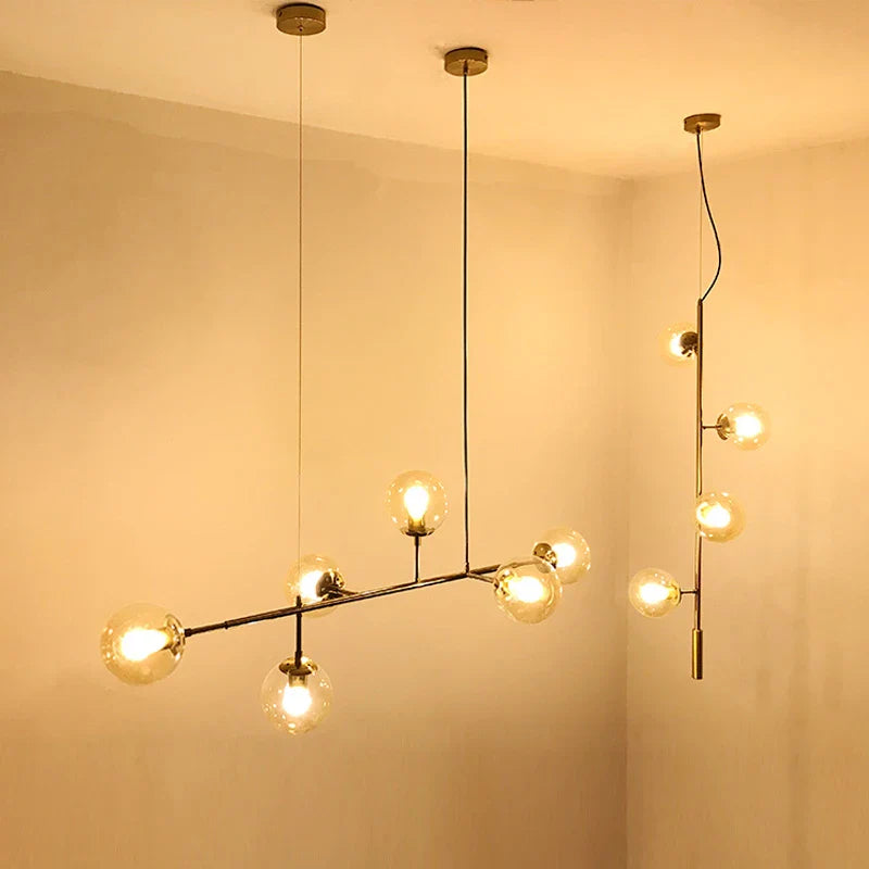 Afralia™ Brass Glass Ball Chandelier for Modern Living Room Dining Decor