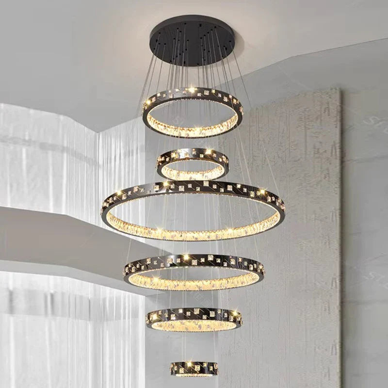 Afralia™ Crystal Chandelier Stair Pendant Lamp Living Room Pendant Lights Interior Lighting