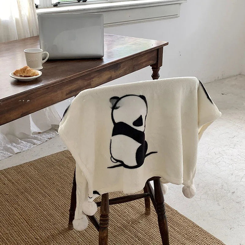 Afralia™ Cartoon Panda Flannel Double Sided Woolen Blanket for Home Office Sofa - Super Soft & Cozy