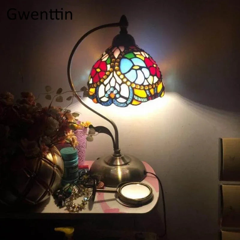 Afralia™ Stained Glass Tiffany Bedside Table Lamp for Home Bedroom Decor