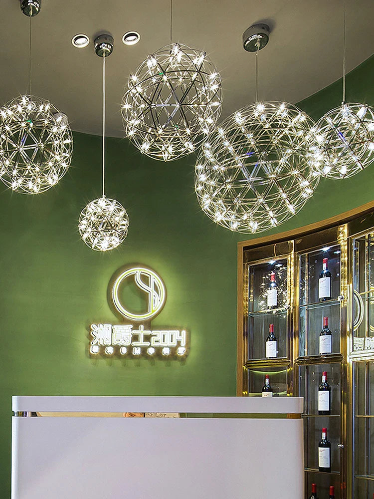 Afralia™ Spark Sphere Chandelier: Starry Sky Commercial Light for Restaurant, Mall, and Shop