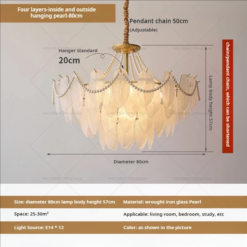 Afralia™ Cream Wind Feather Pearl Crystal Chandelier for Luxury Living Room and Bedroom