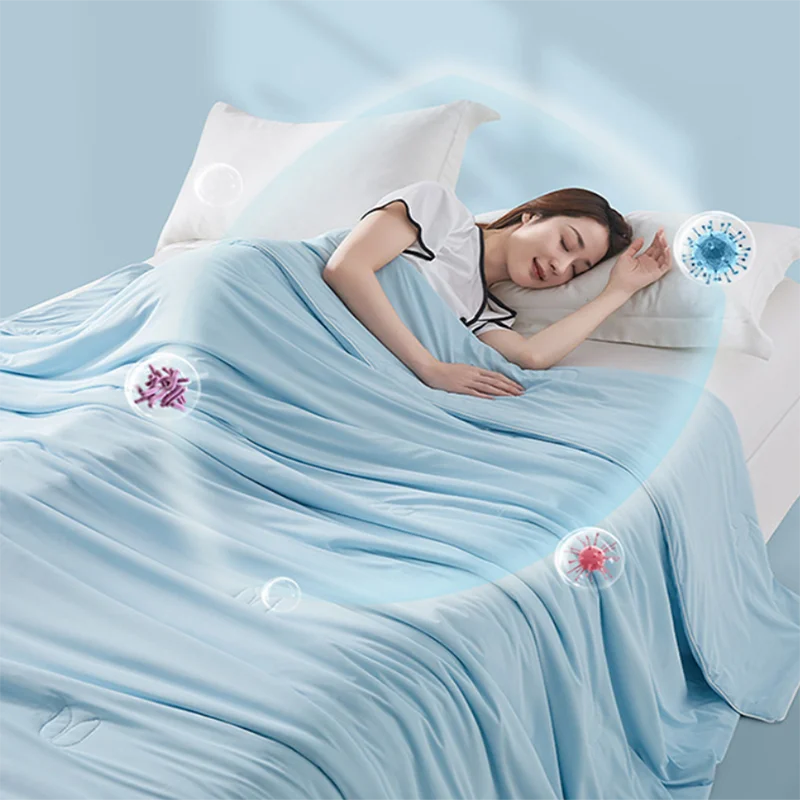 Afralia™ Silky Summer Cooling Blanket - Breathable Solid Color Quilted Comforter for Single Double Bed