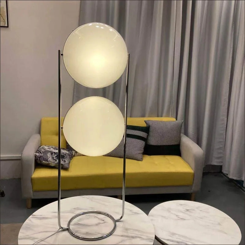 Afralia™ Garrault LED Chrome Metal Ball Floor Lamp with White Acrylic Shade