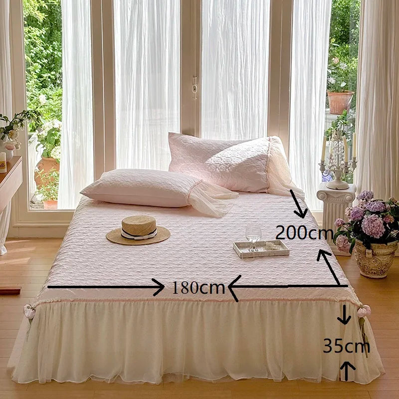 Afralia™ Silky Eucalyptus Fiber Bedspread Set with Lace Bed Skirt & Pillowcases