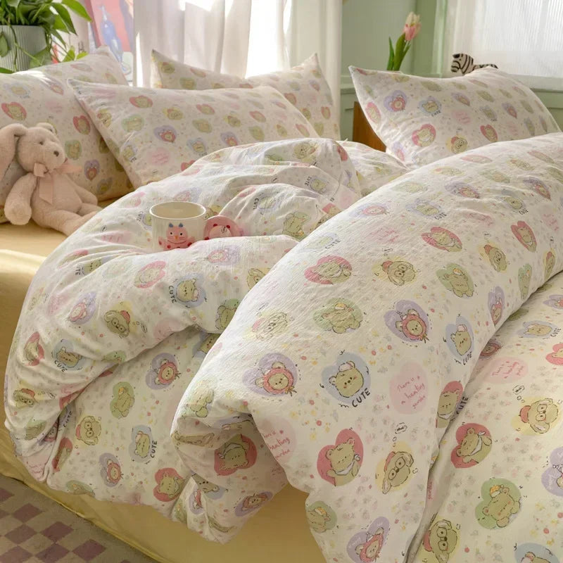 Afralia™ Small Floral Print Double-Layer Yarn Bedding Set - Super Soft Duvet Cover Kit