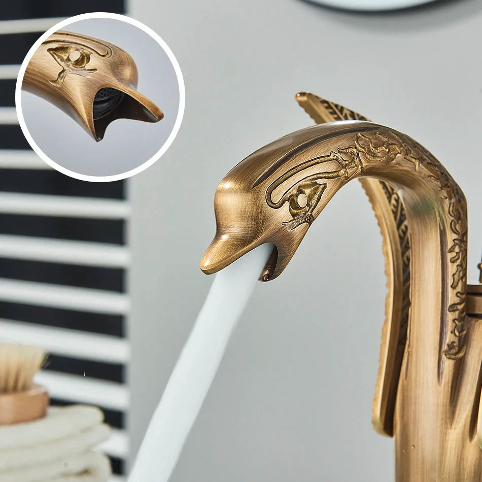Afralia™ Swan Luxury Brass Faucet Black/Gold/Antique Bathroom Mixer Taps - Hot Cold Water