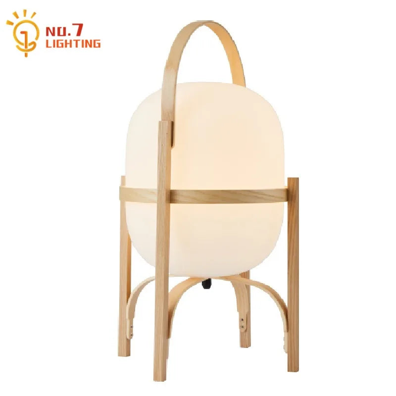 Afralia™ Solid Wood Glass Desk Lamp LED E27 Vintage Table Light Living Room Bedroom.