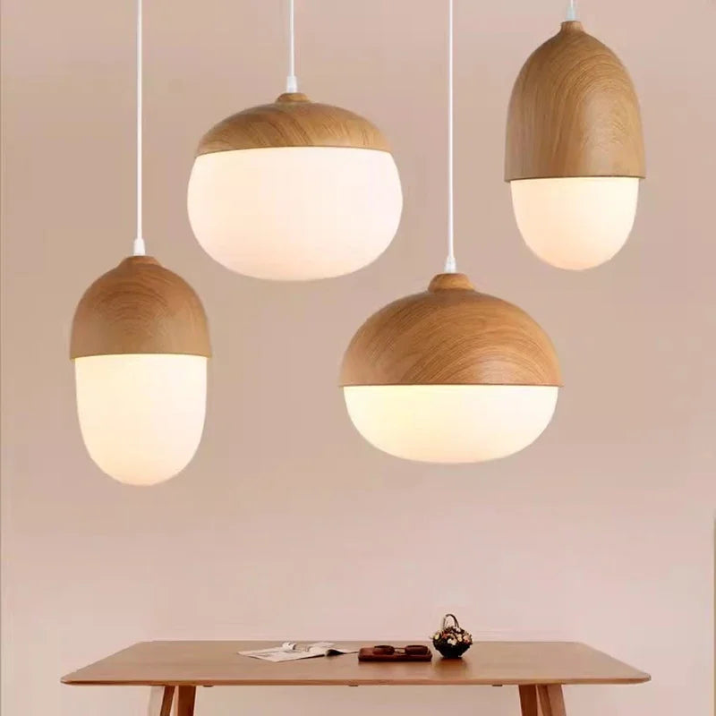 Afralia™ Wood Grain Pendant Light Nut | Single Head Iron Fixture for Home Dining Room