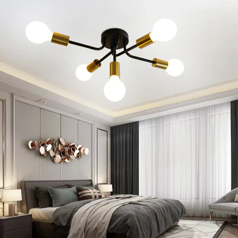 Afralia™ Modern E27 Chandeliers Gold/Black Ceiling Lights for Living Room Bedroom