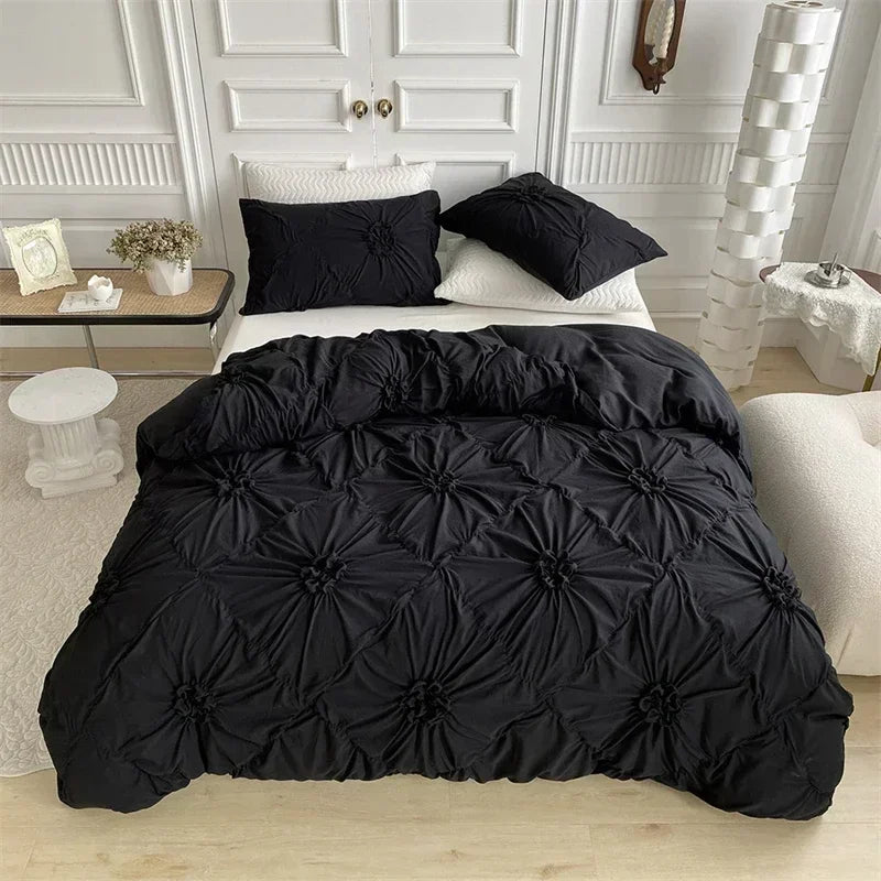 Afralia™ Twist Flowers King Duvet Cover Set - Solid 220x240 Double Size Bedding