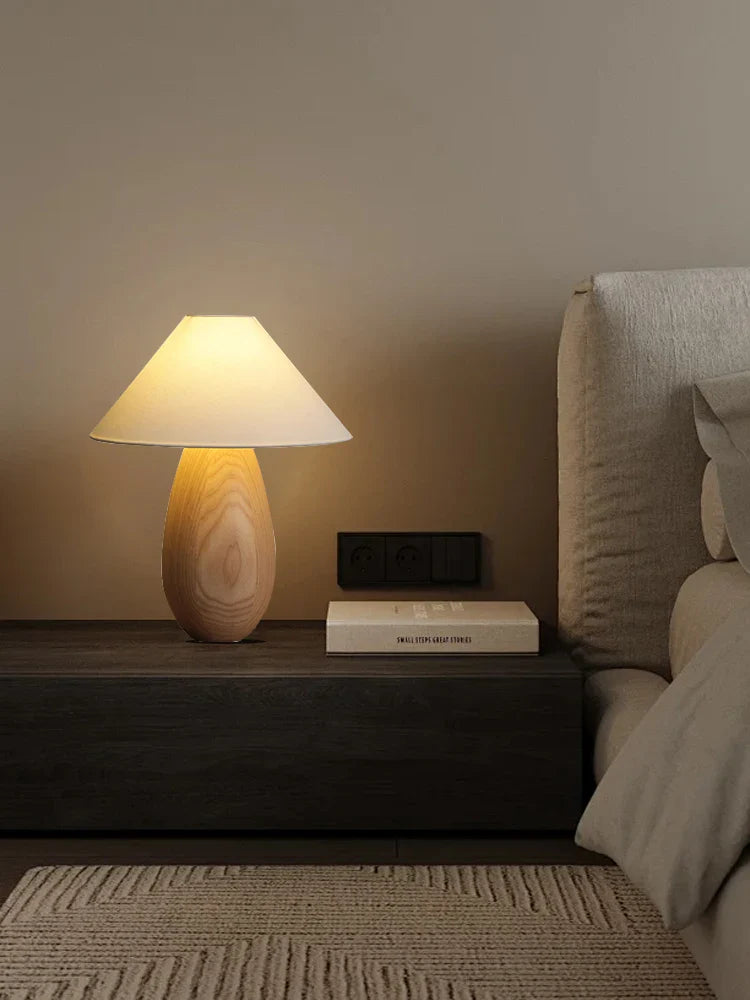 Afralia™ Wooden Mushroom Desk Lamp Black Engraved Table Light for Office Décor