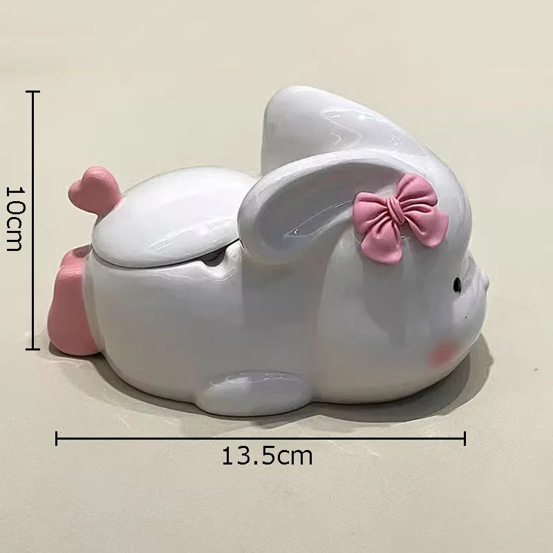 Afralia™ Pink Rabbit Ceramic Ashtray with Lid - Creative Cartoon Desk Decoration