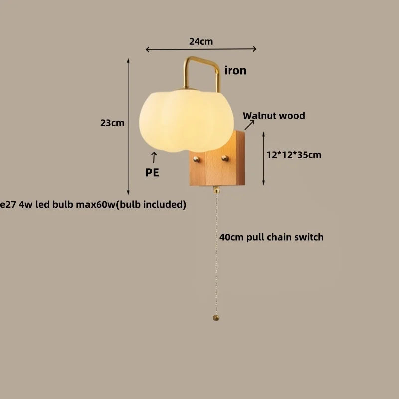 Afralia™ Glass Wall Light Fixture Walnut Wood Modern Nordic Pull Chain Switch Lamparas