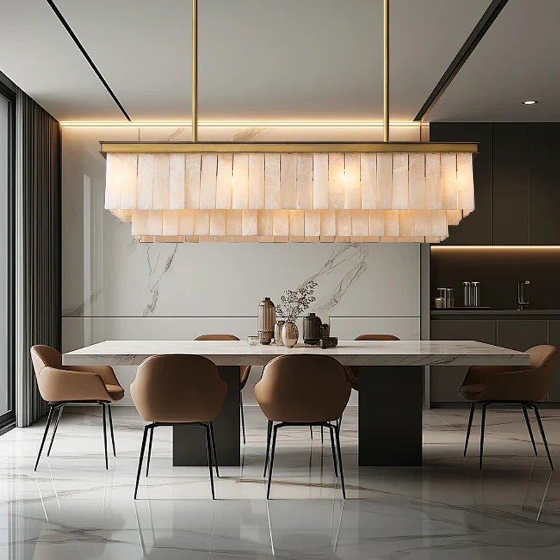 Afralia™ Marble Bronze Copper Chandelier: Modern Luxury Rectangle Dining Table Decor.
