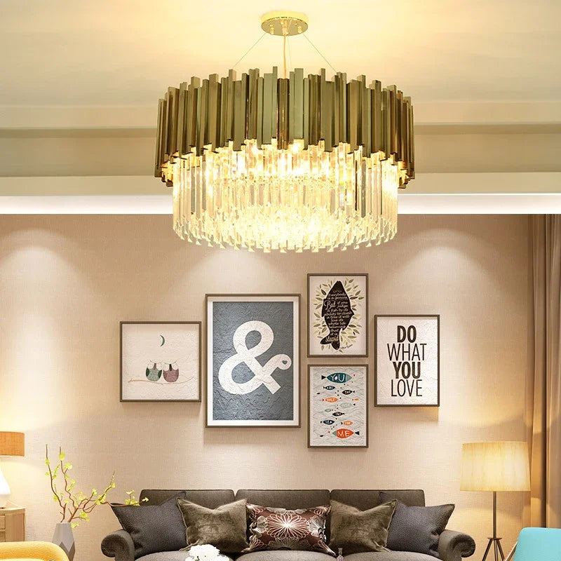 Afralia™ Modern Gold K9 Crystal Chandelier for Luxury Home Decor & Lighting