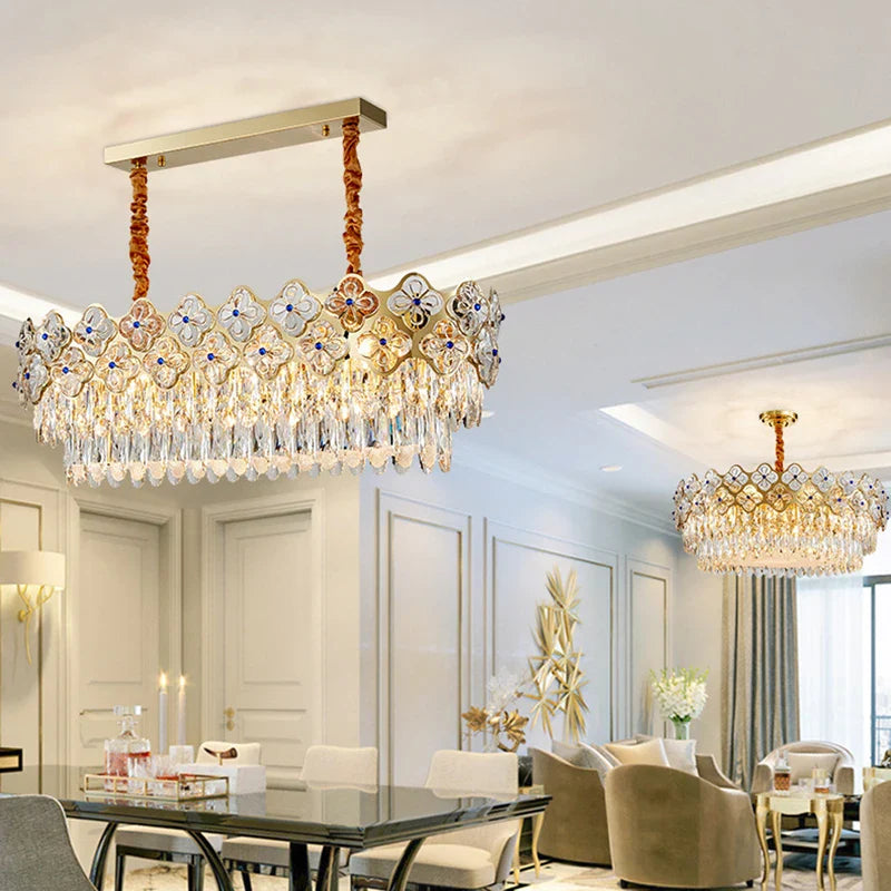 Afralia™ European Crystal Luxury Chandelier Gold Room Decor Hanglamp