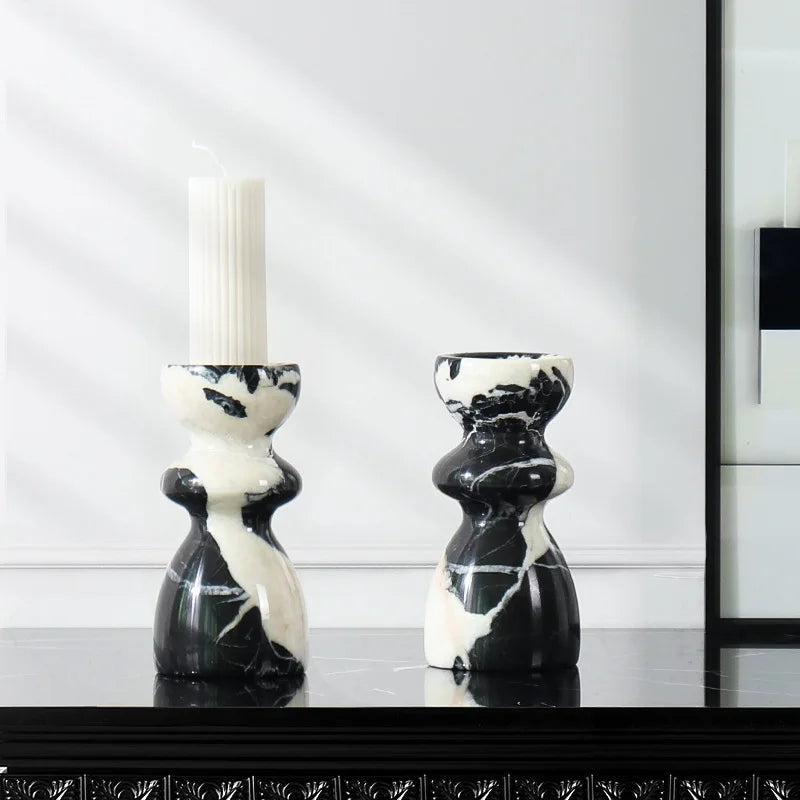 Afralia™ Grand Antique Marble Candlestick Holder: Modern French Fireplace Dining Table Centerpiece