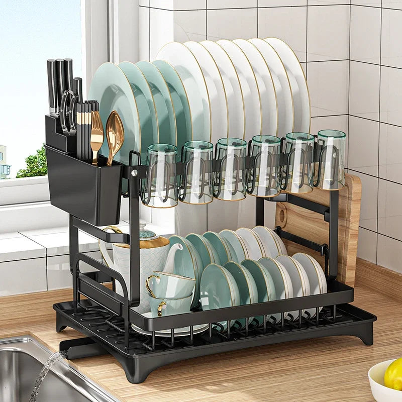 Afralia™ Kitchen Dish Drainer Rack with Chopstick Cage - Space Saver Counter Organizer