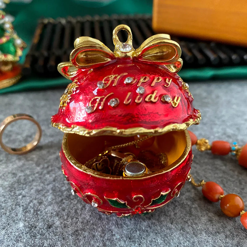 Afralia™ Jingle Bell Trinket Box With Crystals, Hand-painted, Christmas Tree Decor