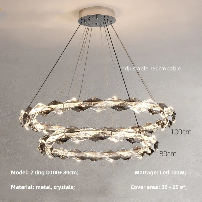 Afralia™ Crystal Chandelier Pendant Light - Dimmable Modern Luxury LED Chrome Luminaria