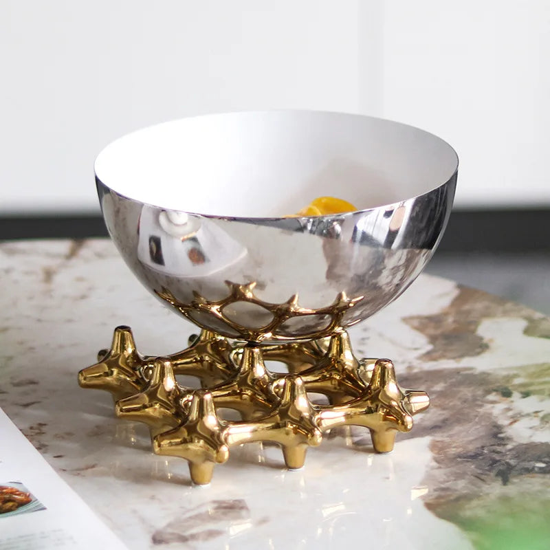 Afralia™ Geometric Mesh Fruit Tray: Golden Grid Snack Bowl & Desktop Organizer