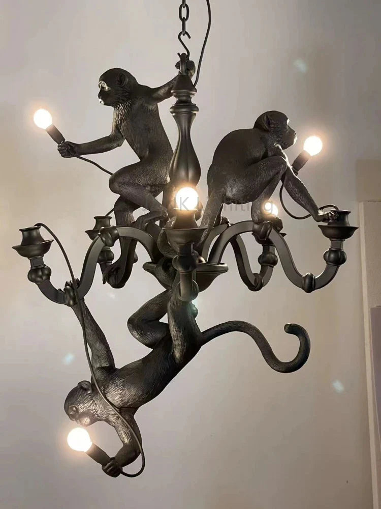 Afralia™ 3 Monkeys Pendant Chandelier - Black White Resin - High-end Indoor LED Decor